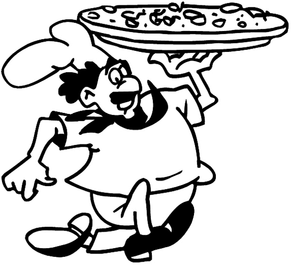 Chef running with a pizza vinyl sticker. Customize on line. Restaurants Bars Hotels 079-0435